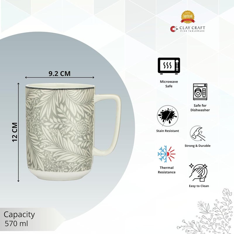 Clay Craft Fine Ceramic Bloom Mug 570 ml Perfect for Afternoon Tea Gifts and Home Dcor Elegant Ceramic Tea Cups Set Modern Tea Cups Coffee Mug - Image 2
