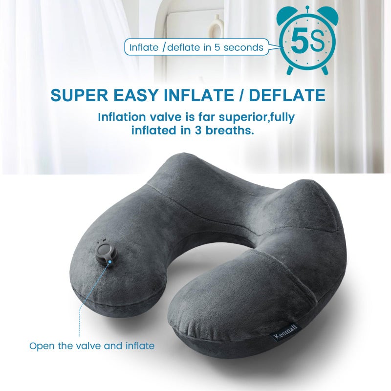 Keemall Inflatable Travel Pillows for Airplanes, Easy Blow Up Inflatable Travel Neck Pillows for Air Travel Sleeping Long Flight, Comfort Travel Air Pillows for Car Train Office Nap Camping - Image 3