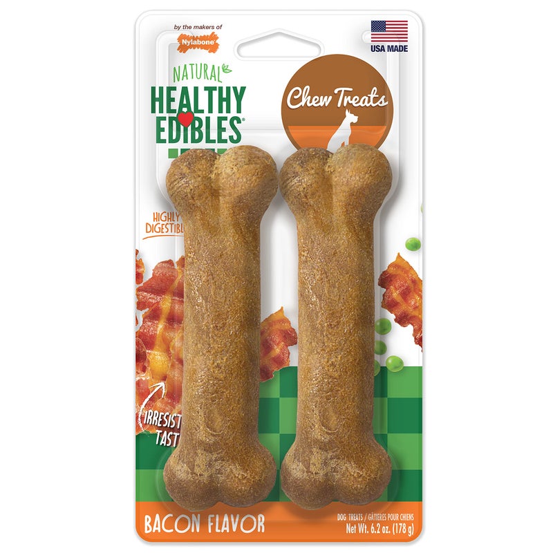 Nylabone Healthy Edibles Natural Dog Chews Long Lasting Bacon Flavor Treats for Dogs, Medium/Wolf (2 Count) - Image 1