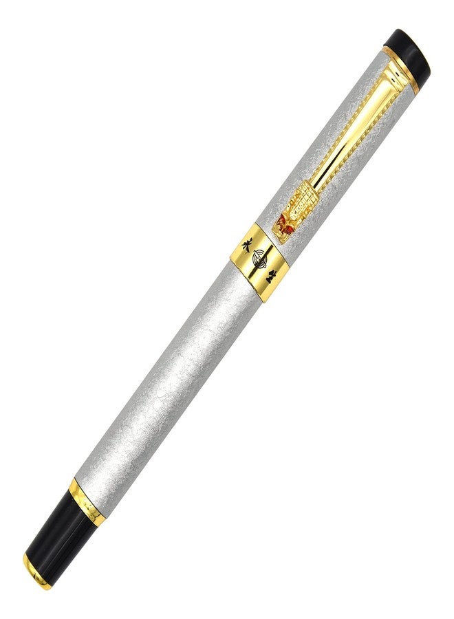 Gullor Retro Style Art Dragon Clip Fountain Pen with Ink Converter, Silver - Image 2
