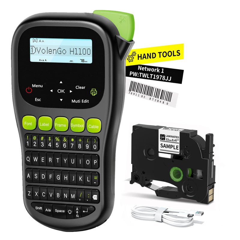 VolenGo Label Maker Waterproof-Labels, Wire Cable Label Maker, Labeler Machine with Tapes Laminated, H1100 Handheld Labeling Maker with Backlit-LCD & One-Touch Key, Home Industrial Office Organization - Image 1