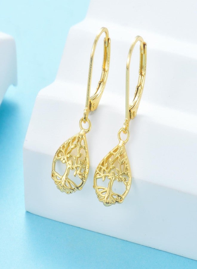 CERSLIMO Tree of Life Earrings for Women, Hypoallergenic Gold Teardrop Leverback Dangle Drop Earrings Jewelry Gifts - Image 4