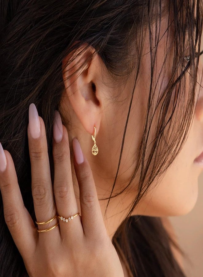 CERSLIMO Tree of Life Earrings for Women, Hypoallergenic Gold Teardrop Leverback Dangle Drop Earrings Jewelry Gifts - Image 3