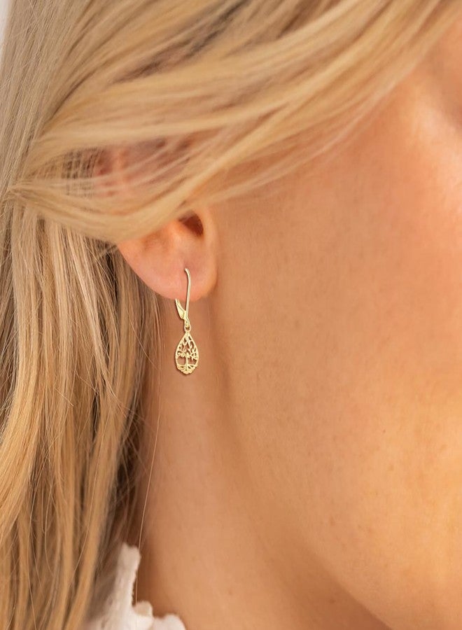 CERSLIMO Tree of Life Earrings for Women, Hypoallergenic Gold Teardrop Leverback Dangle Drop Earrings Jewelry Gifts - Image 2