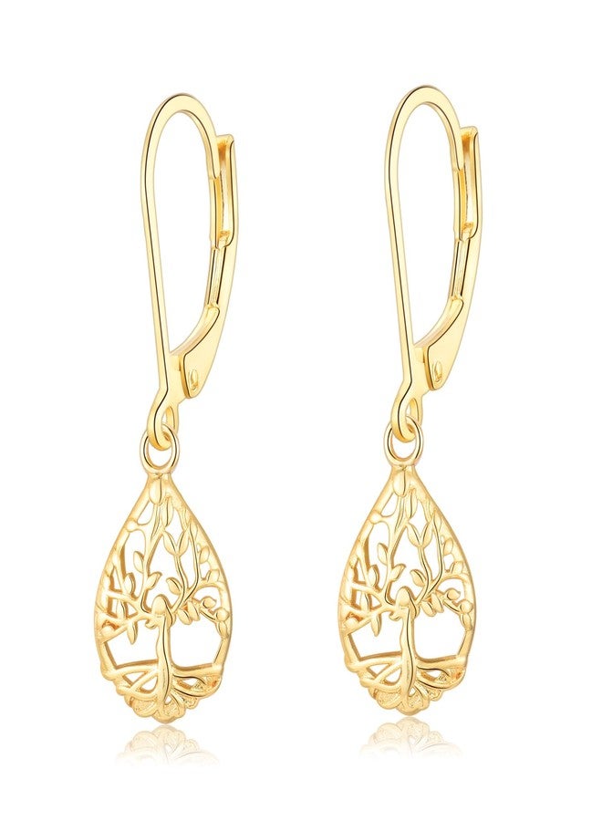 CERSLIMO Tree of Life Earrings for Women, Hypoallergenic Gold Teardrop Leverback Dangle Drop Earrings Jewelry Gifts - Image 1