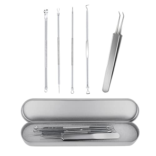 yuntop Blackhead Remover Tool Pimple Popper Tool Kit 5 Pack Blackhead Extractor Tools with Case Comedone Zit Acne Blemish Whitehead Removal Kit Professional Stainless Steel Extractor Tools for Face Nose - Image 1