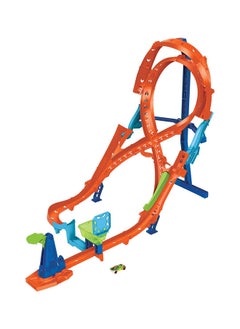 Hot Wheels مجموعة مسار مع سيارة هوت ويلز 1، مسار مرتفع بشكل 8 للسباق والألعاب البلاغية، يتصل بمسارات هوت ويلز الأخرى، يطوى للتخزين المريح  - Image 1