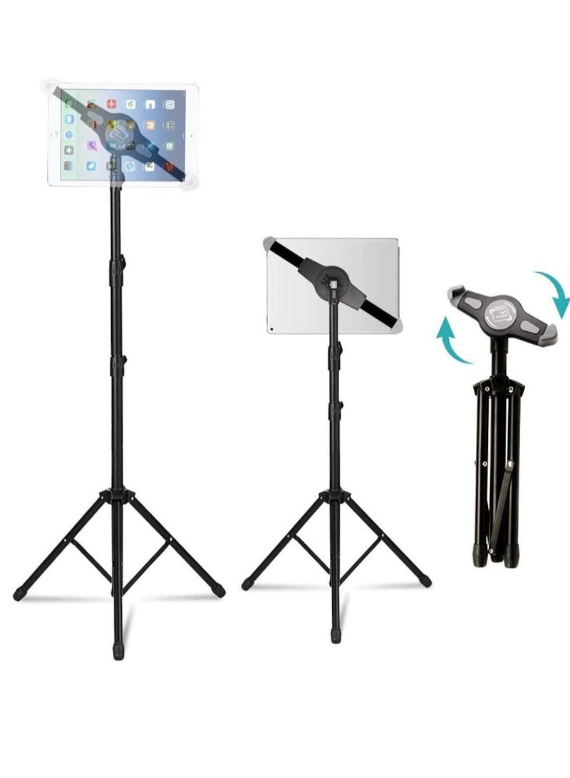 IPad and Mobile Phone Tripod Stand,Height Adjustable 20 to 60 Inch with 360 Degree Rotating Tablet Holder - Image 1