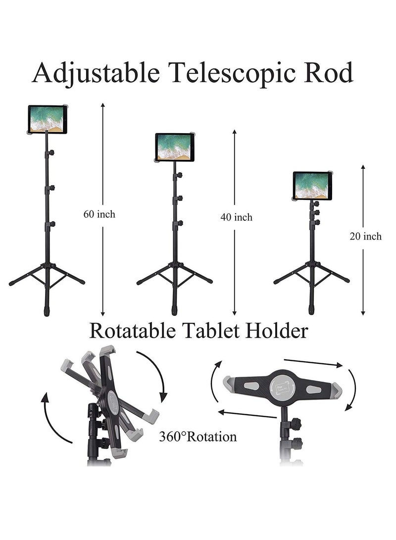 IPad and Mobile Phone Tripod Stand,Height Adjustable 20 to 60 Inch with 360 Degree Rotating Tablet Holder - Image 3
