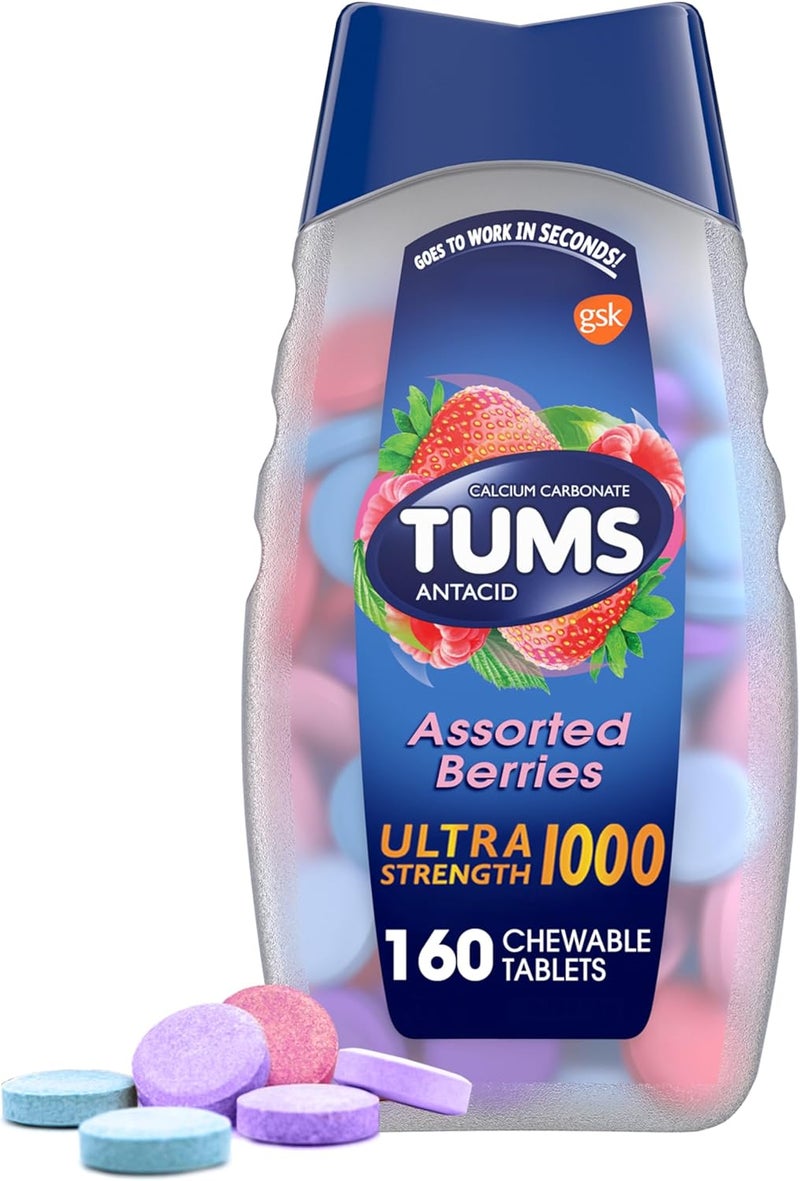 TUMS Ultra Strength Chewable Antacid Tablets for Heartburn Relief and Acid Indigestion Relief Assorted Berries  160 Count - Image 1