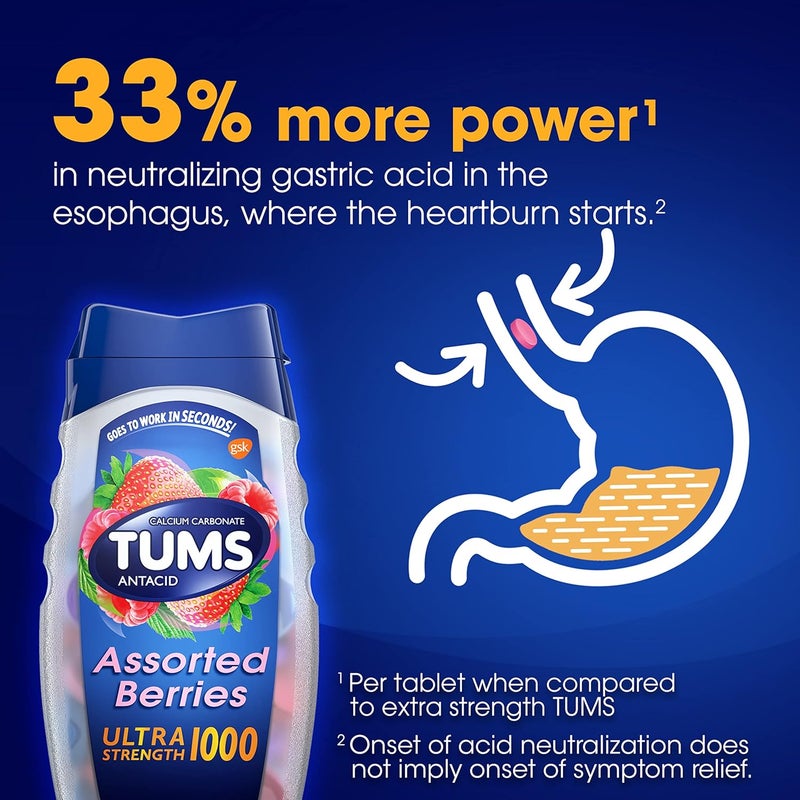 TUMS Ultra Strength Chewable Antacid Tablets for Heartburn Relief and Acid Indigestion Relief Assorted Berries  160 Count - Image 4