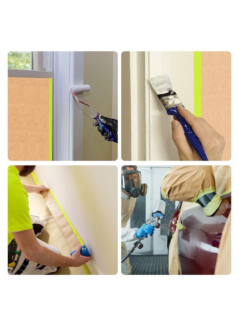 Generic Pre Taped Masking Paper for Painting 12M Tape and Drape Painters Paper Paint Adhesive Protective for Covering Skirting Frames Cars and Auto Body 4 Rolls  - Image 3
