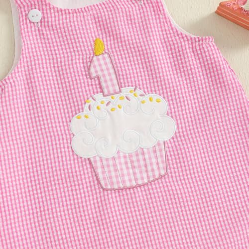 GOOCHEER Baby Girl First Birthday Outfit 1 Cake Embroidery One Year Old Birthday Dress Smash Cake Dresses (Plaid Pink, 12-18 Months) - Image 3