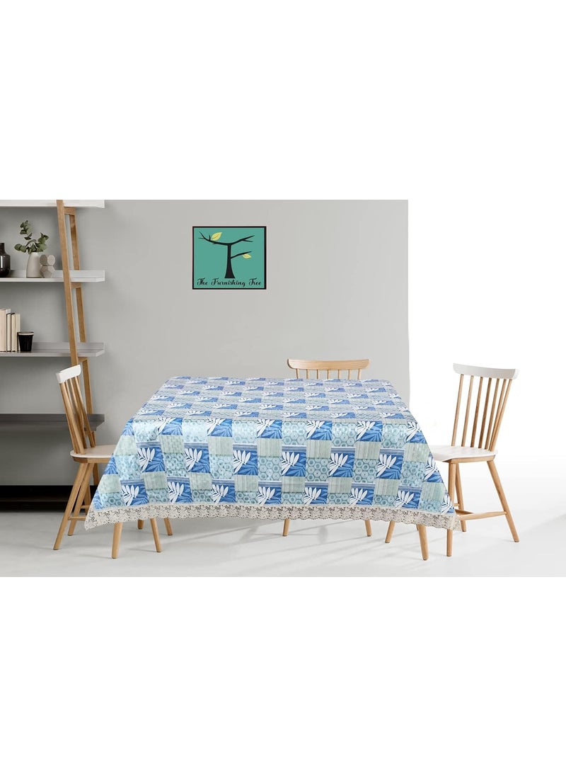 craft city CRAFT CITY Turquoise Color Flower Print Center/Dining Table Cover for 2/4/6 Seater Table Cloth/Water and dust with Oil-Proof PVC Rectangular Shape (40x60 inch)  - Image 3