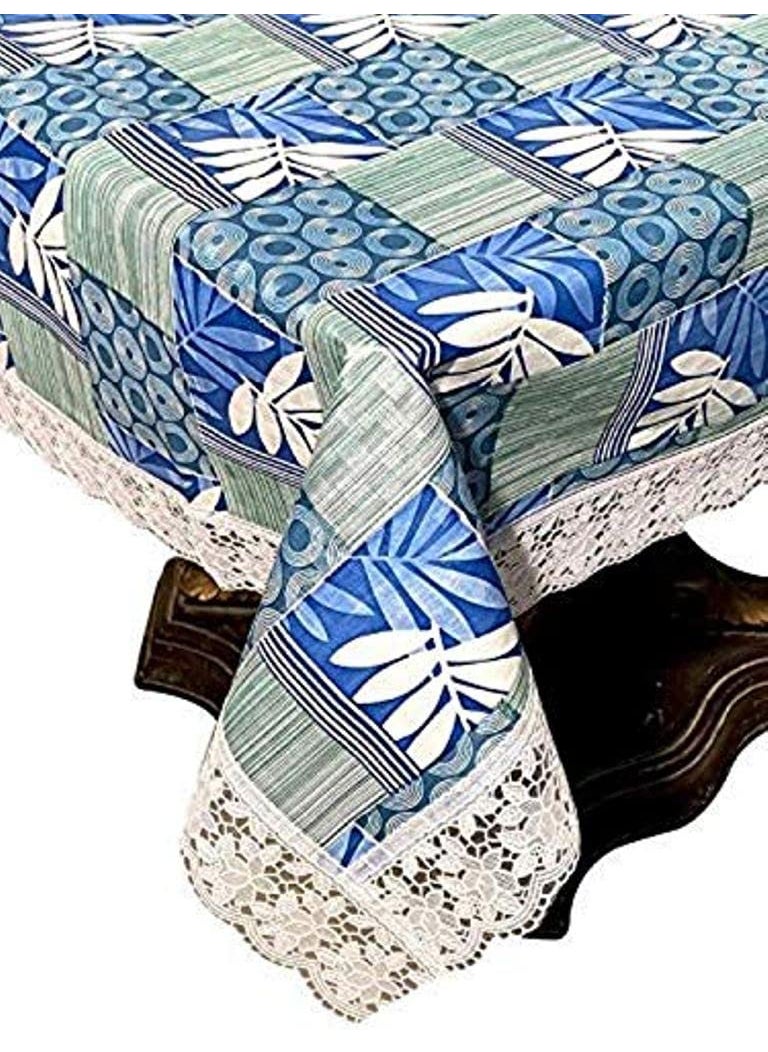 craft city CRAFT CITY Turquoise Color Flower Print Center/Dining Table Cover for 2/4/6 Seater Table Cloth/Water and dust with Oil-Proof PVC Rectangular Shape (40x60 inch)  - Image 2