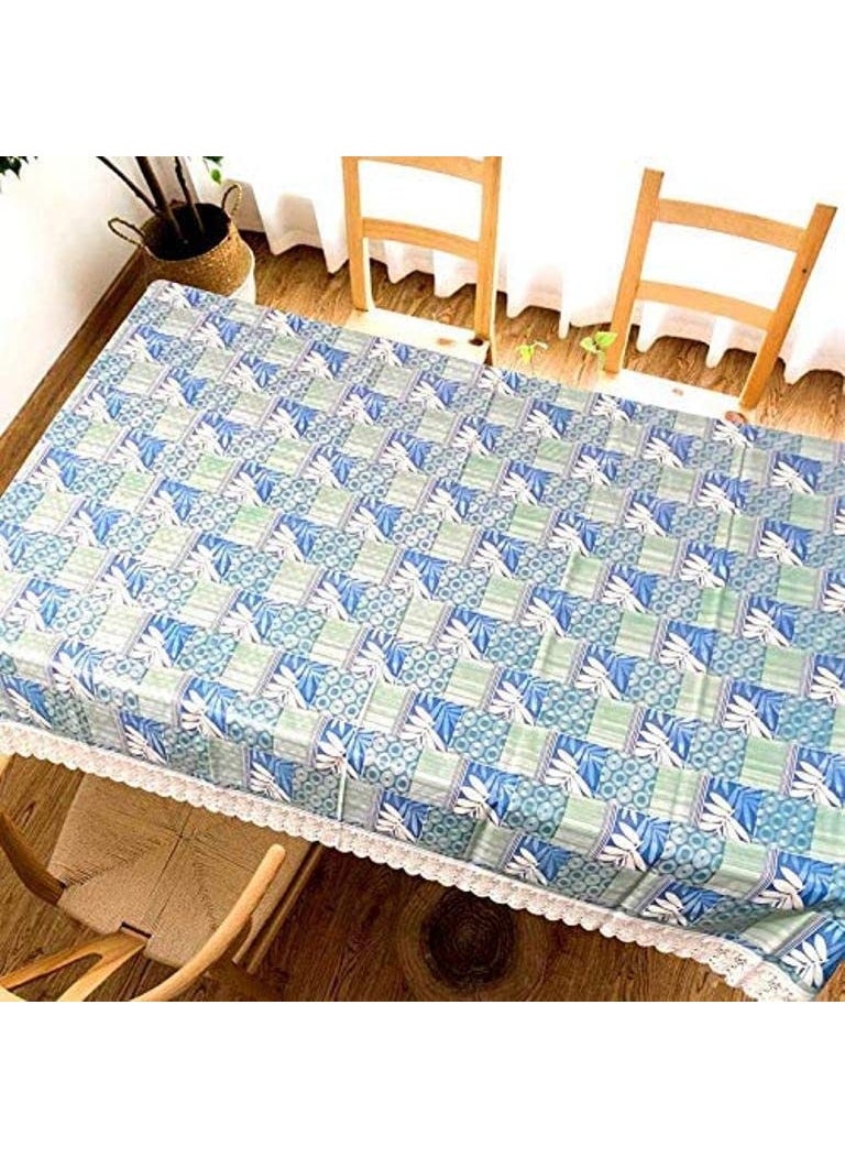 craft city CRAFT CITY Turquoise Color Flower Print Center/Dining Table Cover for 2/4/6 Seater Table Cloth/Water and dust with Oil-Proof PVC Rectangular Shape (40x60 inch)  - Image 1