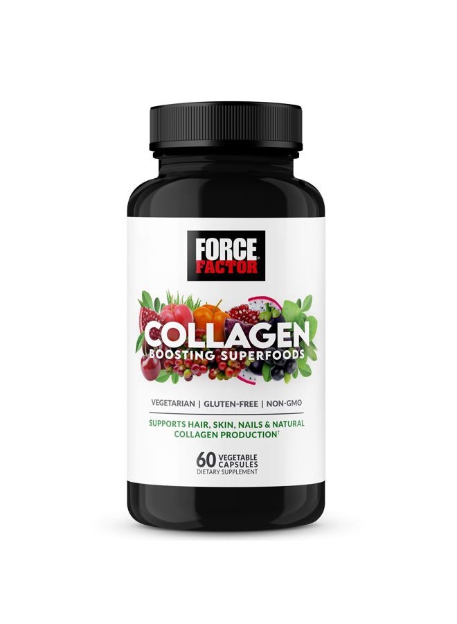 Force Factor Collagen Boosting Superfoods, Vegan Collagen Booster with Hyaluronic Acid, Biotin, Bamboo, Amino Acids & Vitamins for Hair, Skin, and Nails, Strengthener and Skin Supplement, 60 Capsules - Image 1