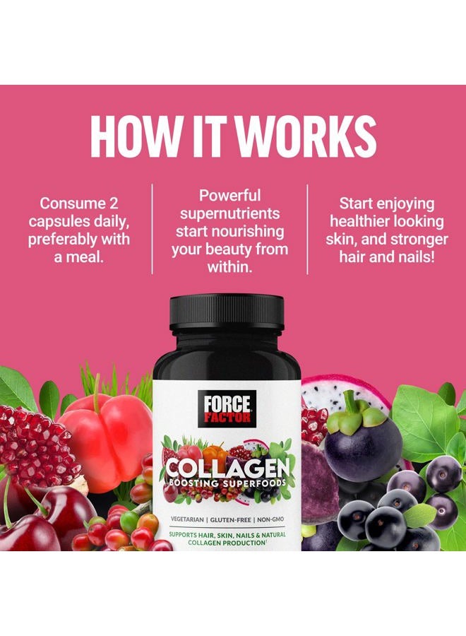 Force Factor Collagen Boosting Superfoods, Vegan Collagen Booster with Hyaluronic Acid, Biotin, Bamboo, Amino Acids & Vitamins for Hair, Skin, and Nails, Strengthener and Skin Supplement, 60 Capsules - Image 5