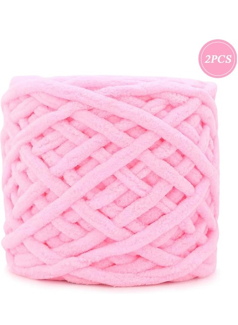 خيوط صوف للحياكة 160 غرام × 2، خيوط حياكة خشنة للكروشيه، خيوط ناعمة مكتنزة لمشاريع صنع كرات مخملية يدوية الصنع للشنط والسترات والاحذية والقبعات والبطانيات والاوشحة وردي