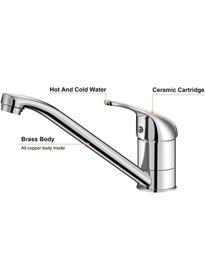 Biella Chrome-Plated Brass Sink Mixer With 360Ã‚Â° Rotating Kitchen Faucet Low Spout Designed For Hot And Cold Water - Image 2