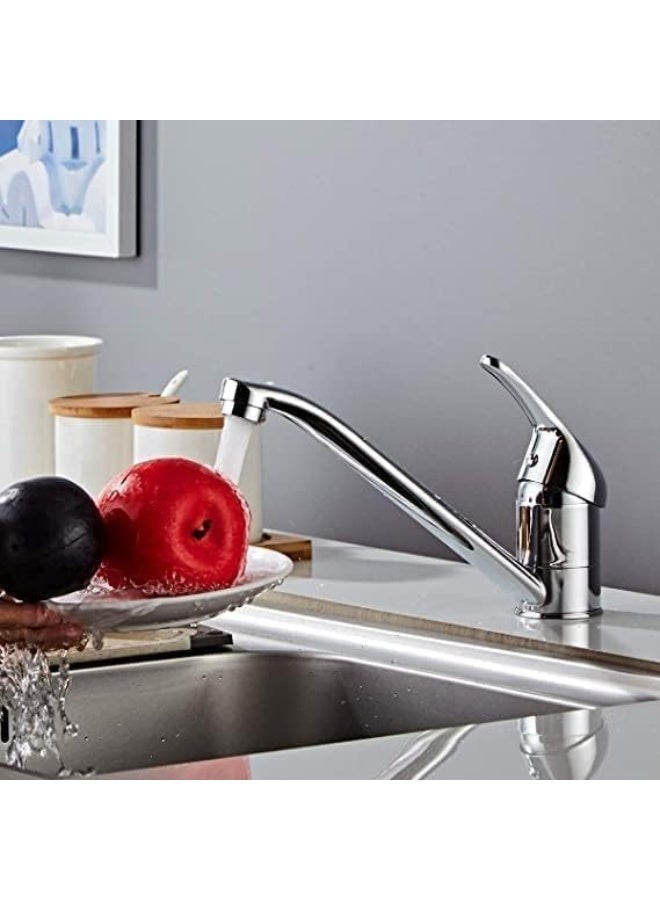 Biella Chrome-Plated Brass Sink Mixer With 360Ã‚Â° Rotating Kitchen Faucet Low Spout Designed For Hot And Cold Water - Image 5