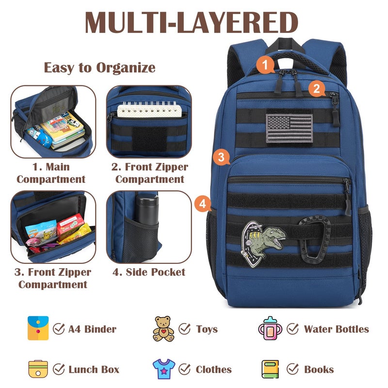 SunForMorning Kids Tactical Backpack Army Molle Bookbag Military Boys Backpack for School, Outdoor, Camping, Blue - Image 3