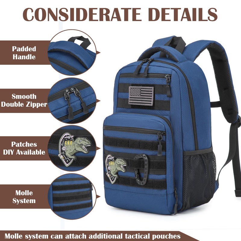 SunForMorning Kids Tactical Backpack Army Molle Bookbag Military Boys Backpack for School, Outdoor, Camping, Blue - Image 4