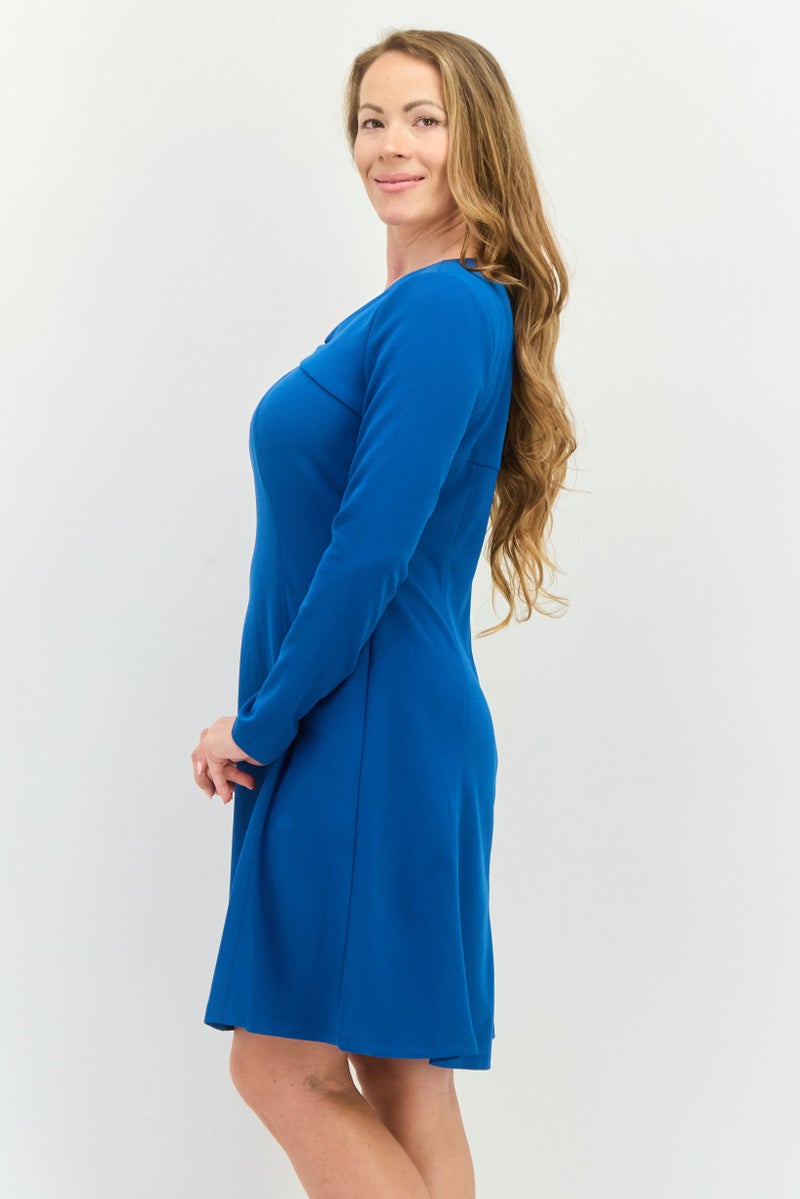 Donna Morgan Women Hardware Detail Flare Mini Dress, Teal Blue  - Image 2