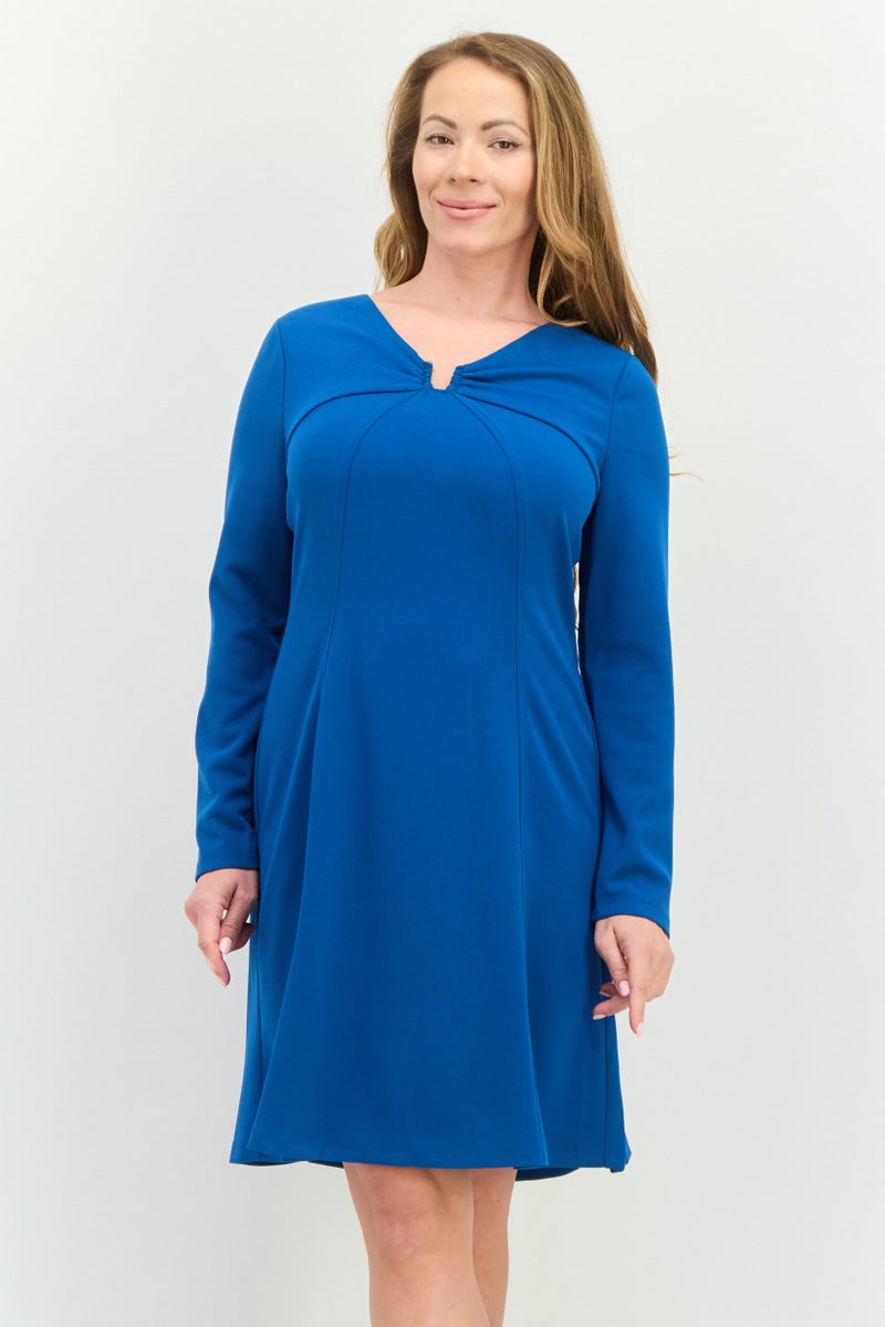 Donna Morgan Women Hardware Detail Flare Mini Dress, Teal Blue  - Image 1
