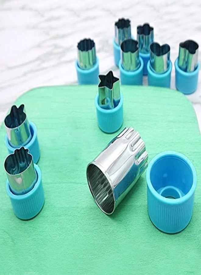 BuyLift 12 Pcs Fruit & Vegetable Cutter Shapes Set – Stainless Steel Cookie Cutters for Kids, Fun Shape Food Cutters for Fruits, Veggies, Cookies & Sandwiches, Safe Baking & Lunch Box Tools (Sky Blue) - Image 2