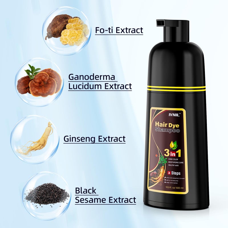 Ivnil Coffee Hair Dye Shampoo 3 in 1 Instant Color for Grey Coverage Seimi Permanent for Women/Men (Coffee) - Image 3