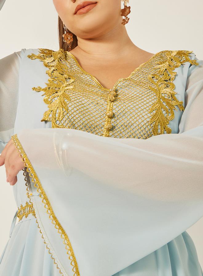 Styli Plus Size Lace Insert Kaftan with Waist Belt Detail - Image 4