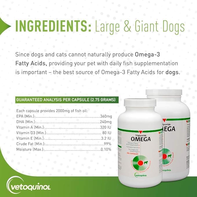 Vetoquinol Triglyceride Omega 3 Supplement for Large Dogs - 60 Gel Capsules - Image 4