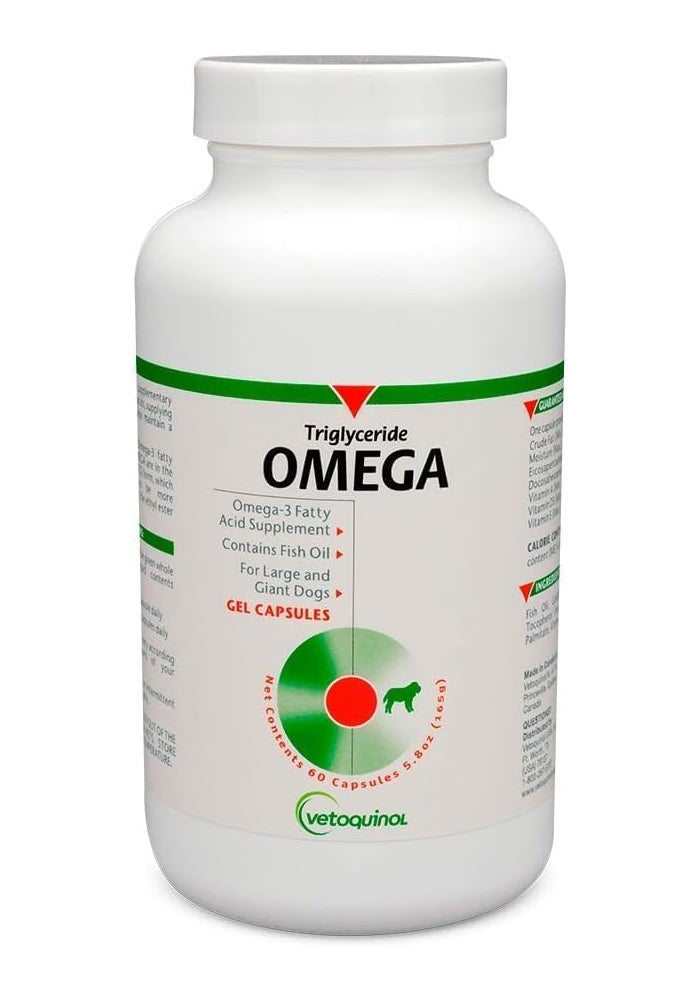 Vetoquinol Triglyceride Omega 3 Supplement for Large Dogs - 60 Gel Capsules - Image 1