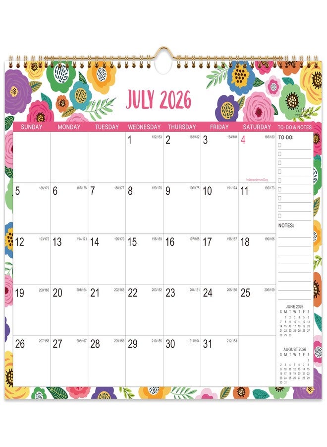 آرت فان تقويم حائط 2026-2027 - تقويم حائط 2026-2027، 15 بوصة × 11.5 بوصة، يوليو 2026 - ديسمبر 2027، تقويم شهري 26-27، خطاف للتعليق - زهور ملونة - Image 1