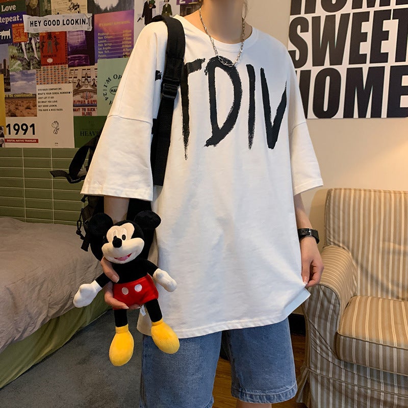 English Printed Short-sleeved T-shirt Men's Fashionable Brand Summer Loose Couple Half-sleeved Hip-hop Fashionable oversize Top for Men - Image 5