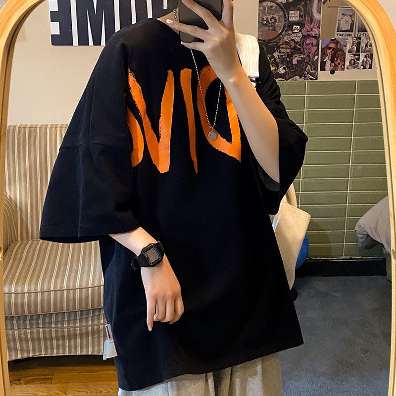 English Printed Short-sleeved T-shirt Men's Fashionable Brand Summer Loose Couple Half-sleeved Hip-hop Fashionable oversize Top for Men - Image 2