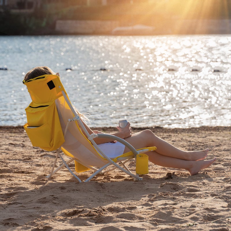 Nice C Beach Chair, Sand Chair, Lake Chairs for Adults with Umbrella and Cooler, Low Beach Chairs High Back, Cup Holder & Carry Bag & Heavy Duty Compact Outdoor, Camping (One Yellow) - Image 4