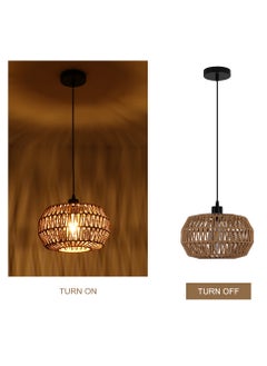 Ganeed 1-Light Bohemian Modern Bamboo Rattan Pendant Light Farmhouse Woven Wicker Lampshade Boho Light Fixtures Hanging Lamp Vintage Ceiling Lights for Bedroom Living Room Hallway Kitchen Entryway  - Image 4