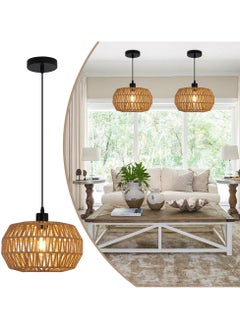 Ganeed 1-Light Bohemian Modern Bamboo Rattan Pendant Light Farmhouse Woven Wicker Lampshade Boho Light Fixtures Hanging Lamp Vintage Ceiling Lights for Bedroom Living Room Hallway Kitchen Entryway  - Image 1