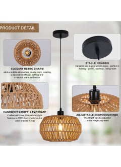 Ganeed 1-Light Bohemian Modern Bamboo Rattan Pendant Light Farmhouse Woven Wicker Lampshade Boho Light Fixtures Hanging Lamp Vintage Ceiling Lights for Bedroom Living Room Hallway Kitchen Entryway  - Image 5