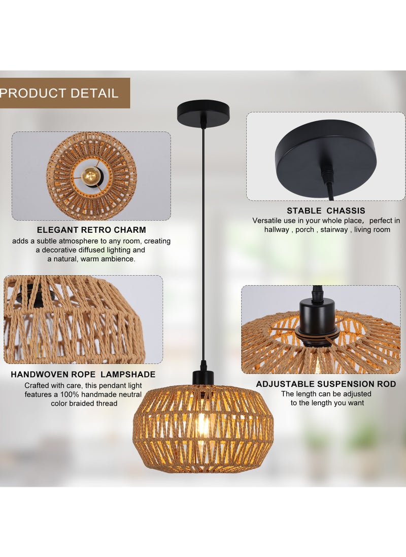 Ganeed 1-Light Bohemian Modern Bamboo Rattan Pendant Light Farmhouse Woven Wicker Lampshade Boho Light Fixtures Hanging Lamp Vintage Ceiling Lights for Bedroom Living Room Hallway Kitchen Entryway  - Image 5