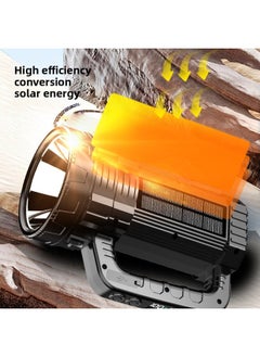 Generic Strong Light Portable Lamp LCD Digital Electric Display Large Floodlight Flashlight Solar Outdoor Emergency Aluminum Alloy Searchlight-Color:V24 Solar 96 Cups 55 Wick + Side Light (white) 2*1200 Batteries  - Image 3