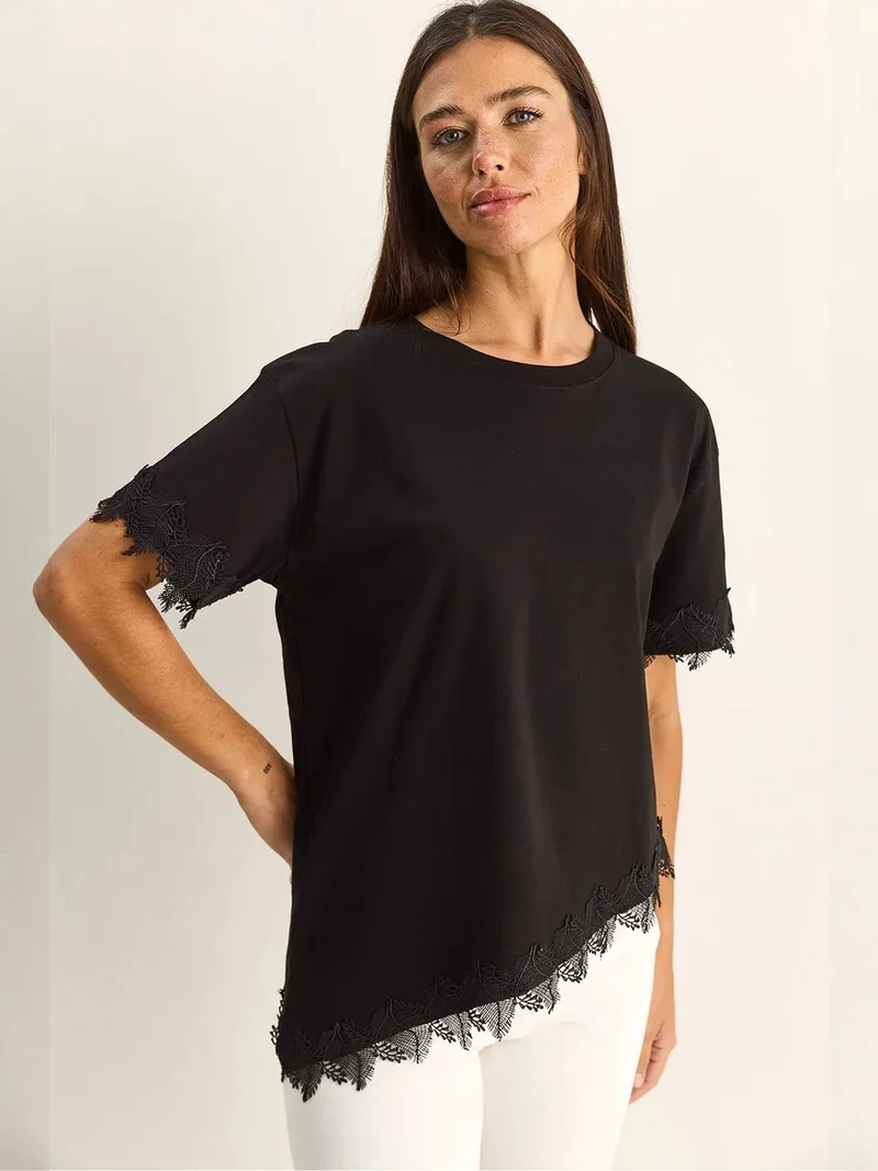 بيانكو لوتشي LUCCI Oversized Crew Neck Cotton T-Shirt
