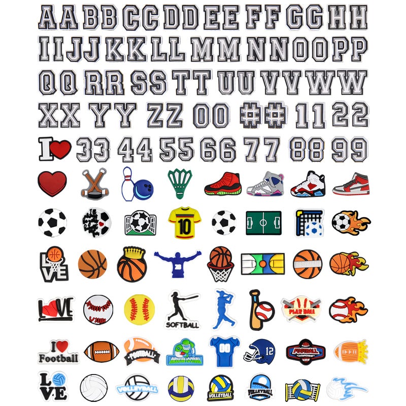 CUNUEN Sports Letters Numbers Charms for Clog Shoe Decoration Basketball Baseball Hockey Lacrosse Softball Soccer Football Volleyball Sneakers Charm Gift for Boys Girls Kids Teens and Adults - Image 2