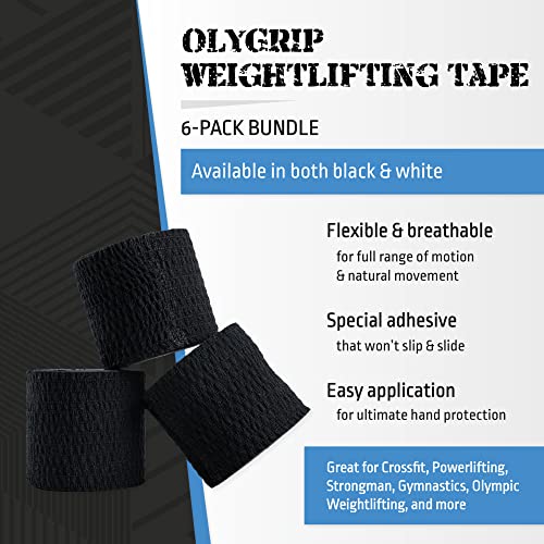 OLY GRIP شريط أولي جريب لرفع الأثقال شريط رياضي مرن للاستخدام على المعصم واليد 6 لفات أسود - Image 5