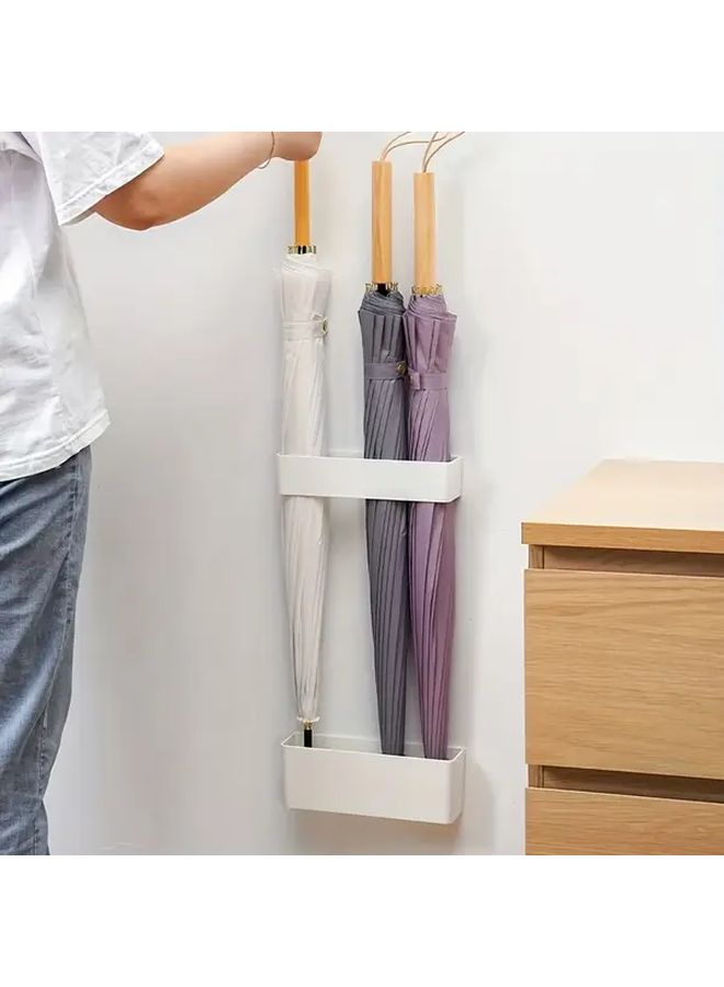 Modern Wall Mounted Umbrella Holder With Water Tray 2Pcs Set White - Image 2
