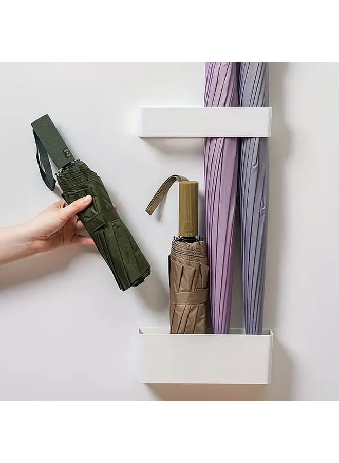 Modern Wall Mounted Umbrella Holder With Water Tray 2Pcs Set White - Image 4