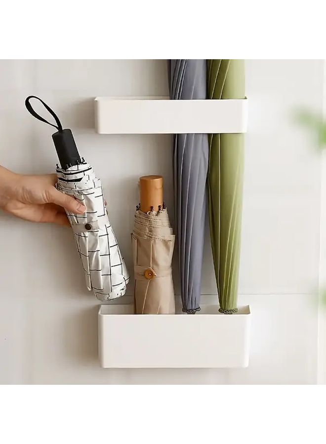Modern Wall Mounted Umbrella Holder With Water Tray 2Pcs Set White - Image 1