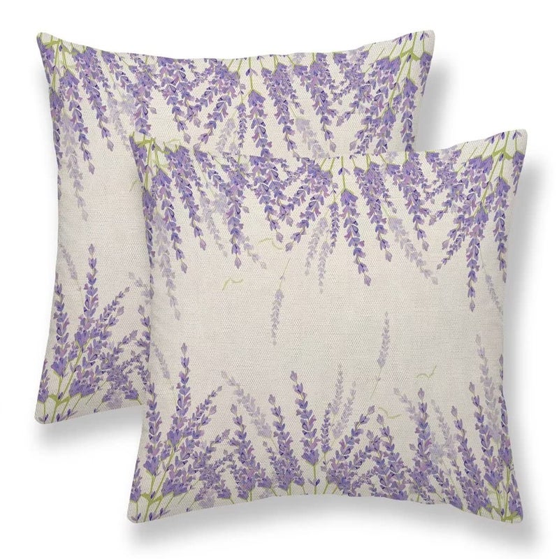 Sunshineyan Spring Lavender Pillow Cover 18x18 Set of 2 Farmhouse Purple Lavender Floral Throw Pillow Covers Watercolor Flower Linen Cushion Cases for Home Sofa Outdoor Decor